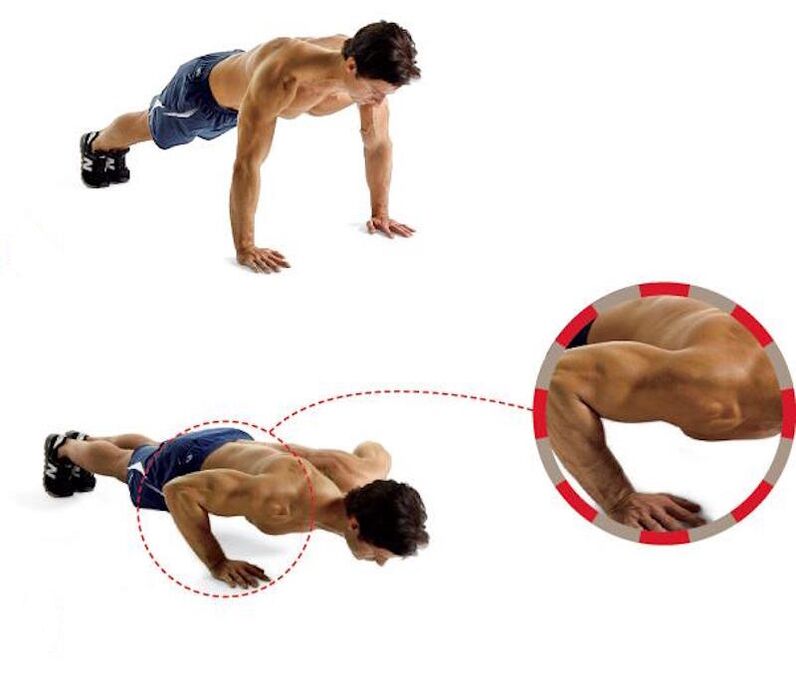 Flotările de la podea promovează mușchii puternici ai brațelor și pieptului